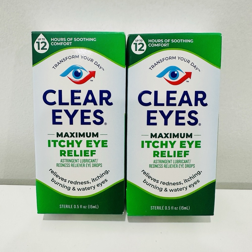 Clear Eyes Maximum Itchy Eye Relief Redness Reliever Drops 0.5 fl oz 10/2027 2pk